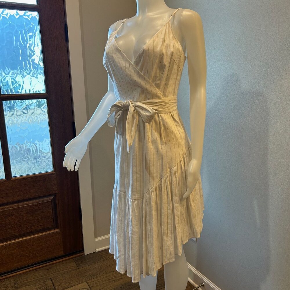 Marissa Webb Kierra Dress in Linen White w/Thin Gray Pinstripes